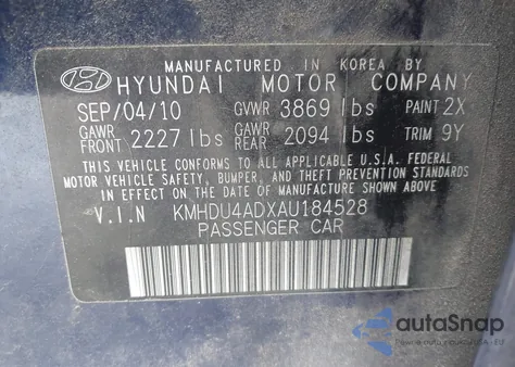 2010 Hyundai Elantra Gls из США, поврежденный, VIN KMHDU4ADXAU184528